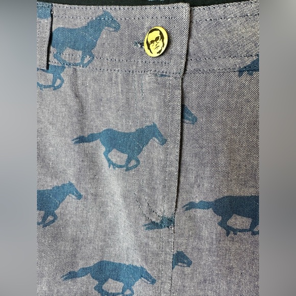 Rare JENNY HELLSTRÖM Berta Mini Skirt Blue Chambray Denim Horse Pattern Designer - Picture 2 of 10